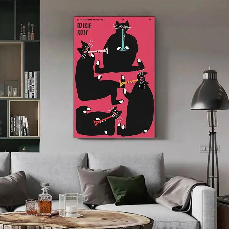 Original Polish Funny Abstract Animal Retro Poster Canvas Printing World Cat Day Dog Storks Wall Art Club Room Home Bar Decor Peaceful Pleasures Health and Wellness