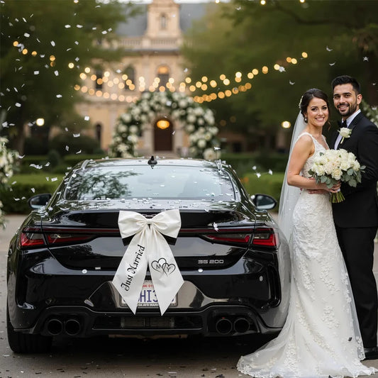 Personalised Just Married Big Car Bow | Wedding Bridal Decoration Wedding Car Decoration Peaceful Pleasures Health and Wellness
