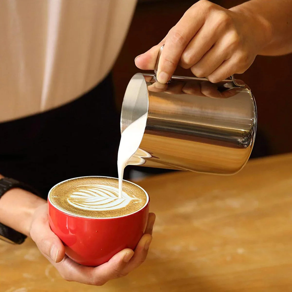 Leeseph Stainless Steel Milk Frothing Pitcher with Drip Resistant Spout, Latte Art Pitcher for Cappuccino Espresso Barista&Home Peaceful Pleasures Health and Wellness