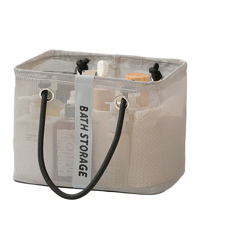 Collapsible Mesh Drain Basket 2in1 Travel Toiletry Swimming Organizer Large Portable Carry Handle Eco Friendly Storage Peaceful Pleasures Health and Wellness GRAY