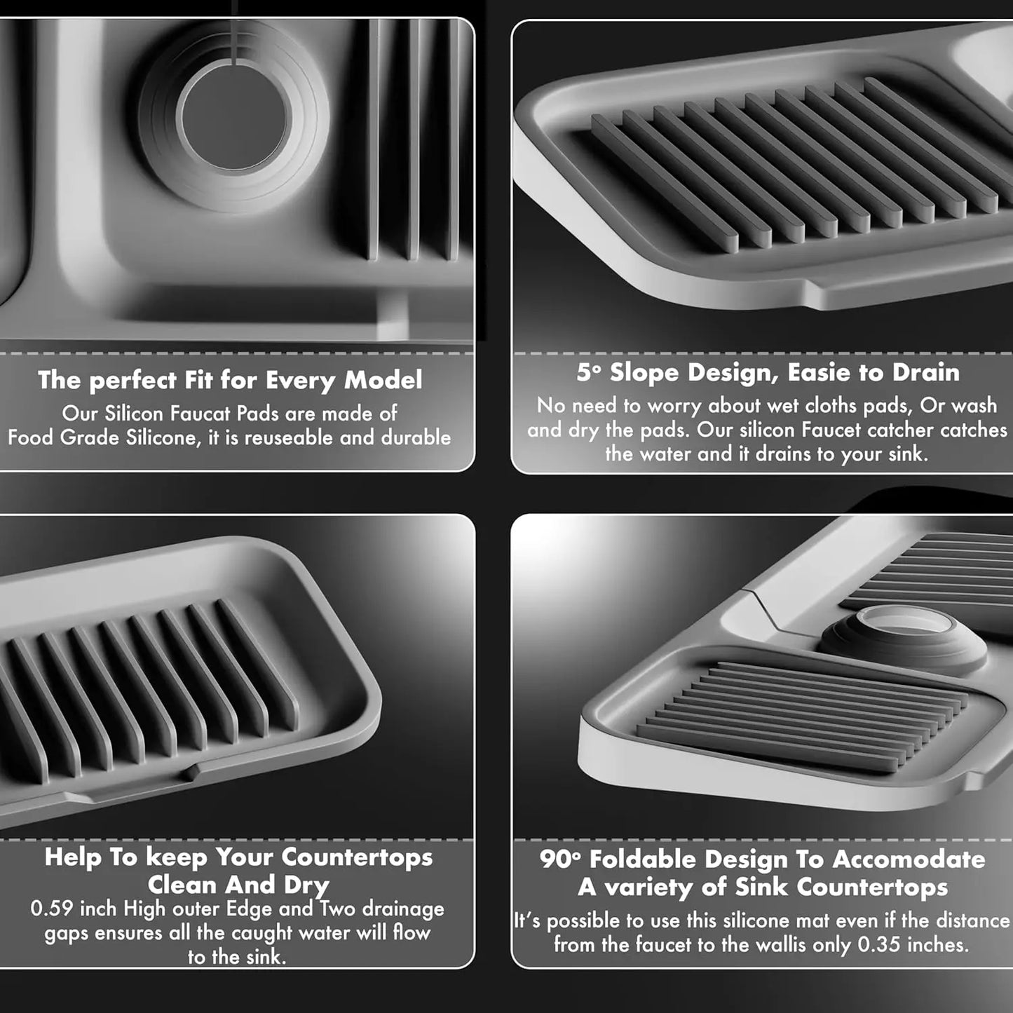 14.5/18x5.5 Inch Sink Splash Guard Faucet Handle Drip Catcher Tray Longer Silicone Mat Dish Soap Sponge Holder Bathroom Kitchen Peaceful Pleasures Health and Wellness