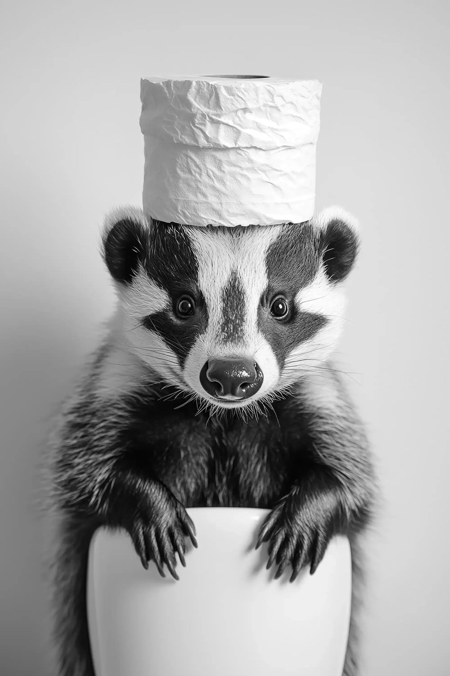 Black & White Cute Animal Toilet Paper Canvas Wall Art Poster