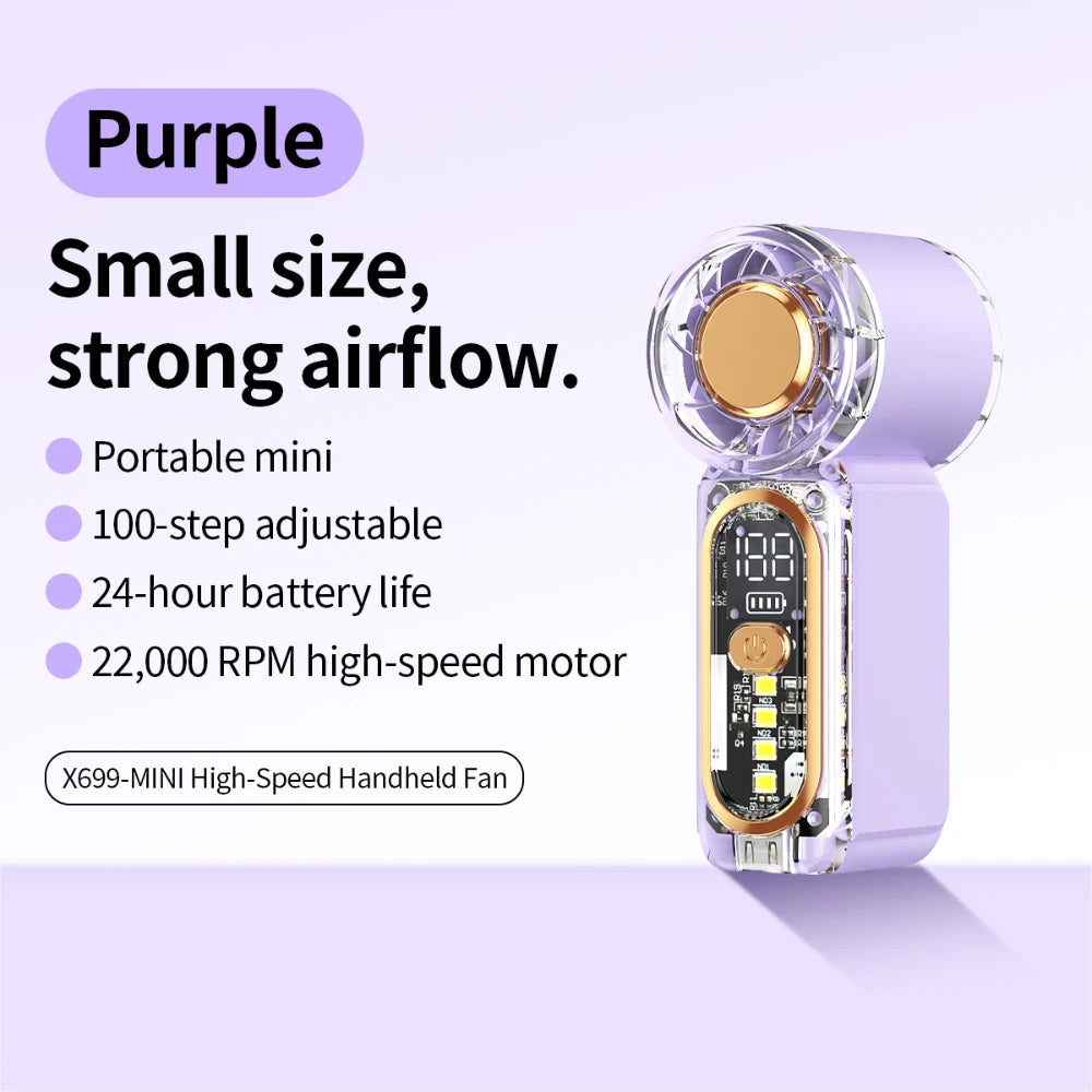 Mini Creative color Handheld Fan High-power Display Screen With Light USB Rechargeable pocket High-speed wind Turbo Fan Peaceful Pleasures Health and Wellness