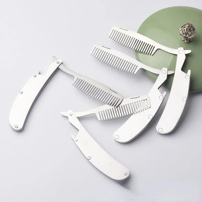 Men's Stainless Steel Folding Pocket Comb & Beard Set 2pcs Beard Grooming Comb Set Peaceful Pleasures Health and Wellness