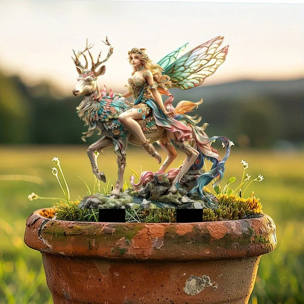 Acrylic Flower Fairy Garden Stake Figurine | Waterproof Decor