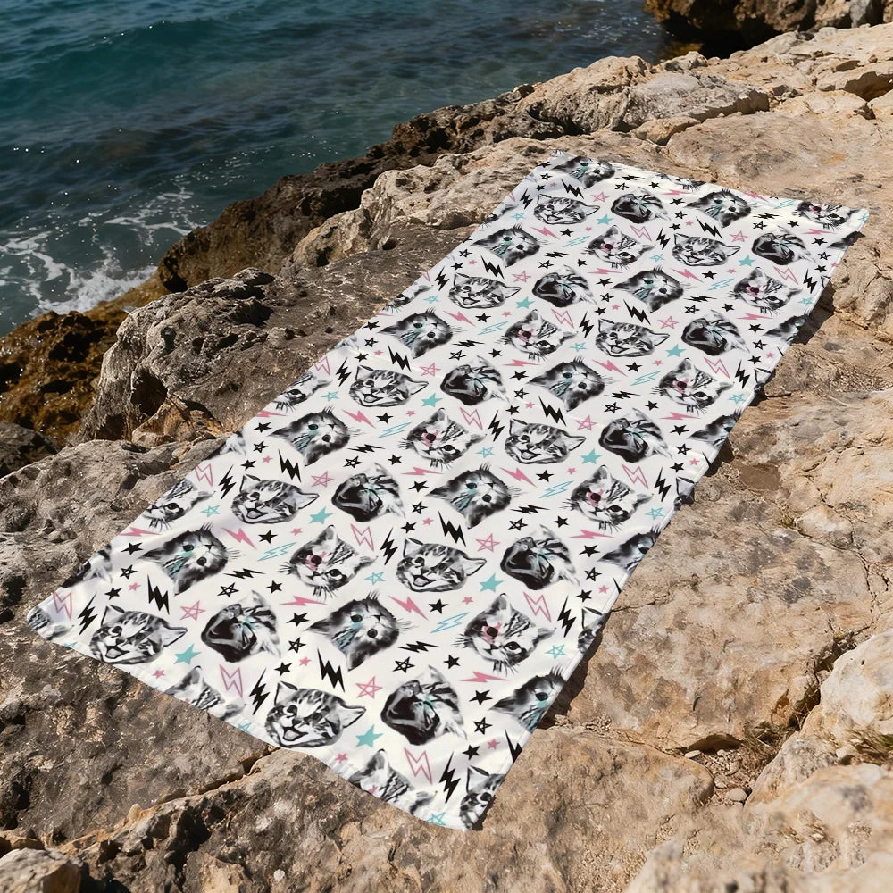 Funny Cartoon Cat Quick-Dry Beach Towel | Soft Pool & Travel Towel Beach Towel Peaceful Pleasures Health and Wellness