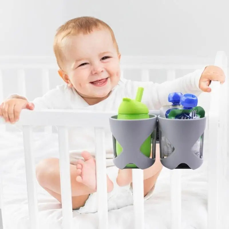 Double Slot Stroller & Car Seat Cup Holder – Nonslip Gray