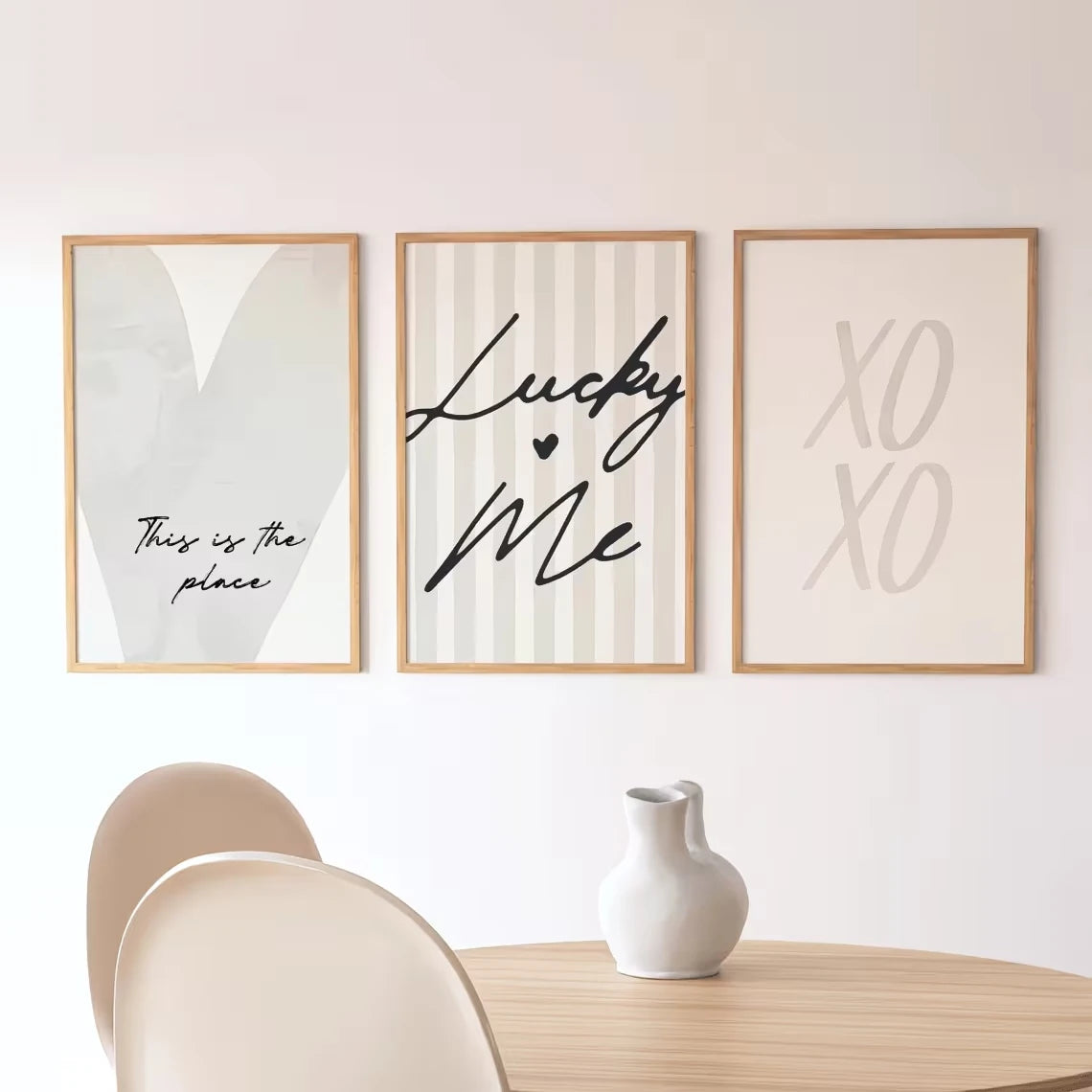 3-Piece Beige Pinstripe Neutral Canvas Wall Art Set | Home Decor