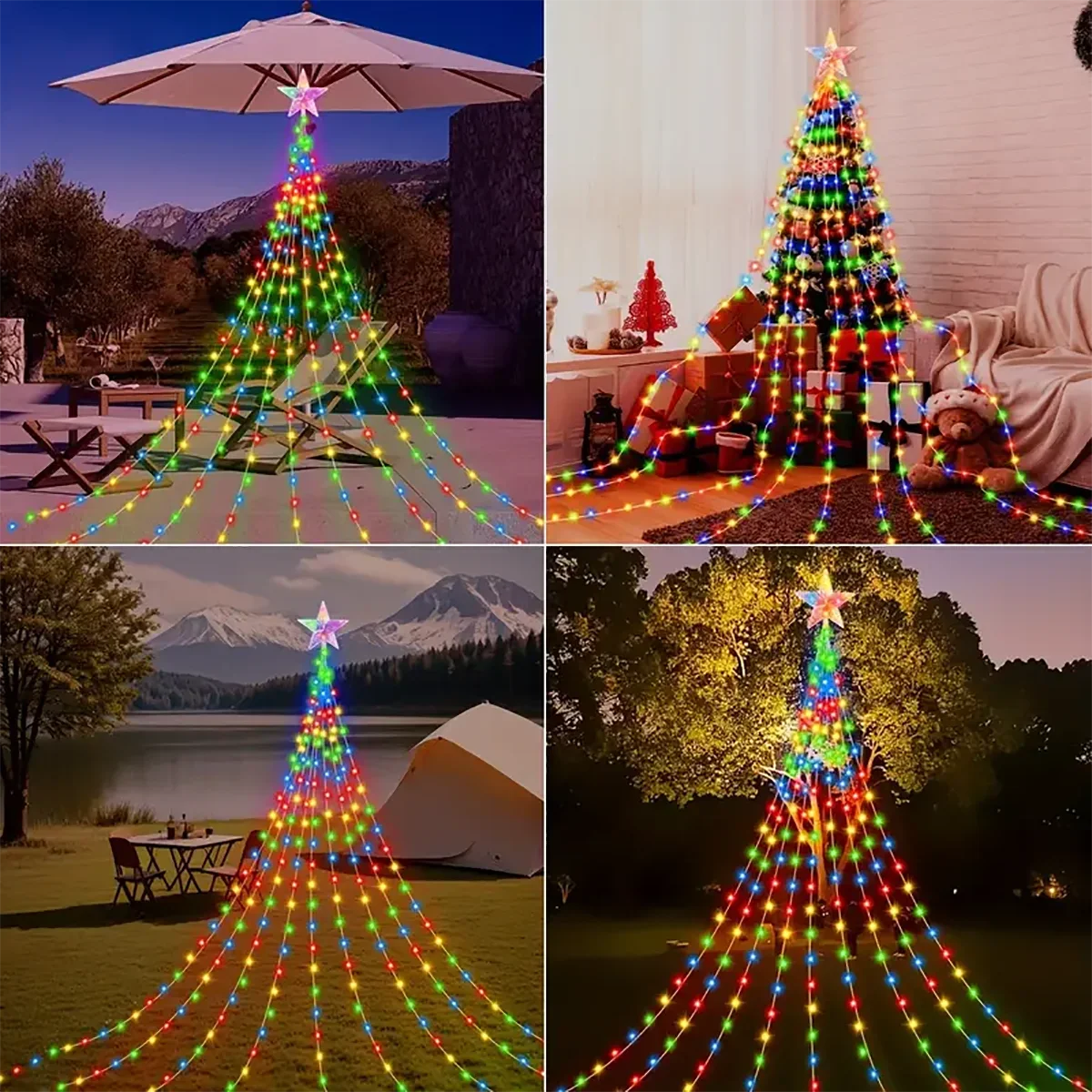 Solar Pentagram String Lights | 8-Mode LED Waterfall Fairy Lamp