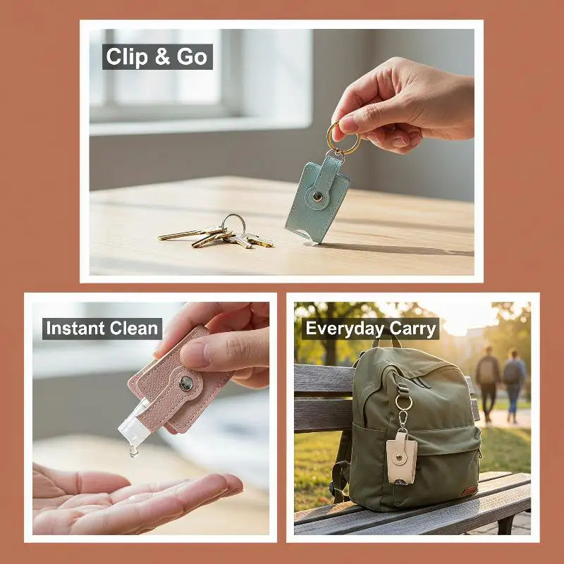 PU Leather Hand Sanitizer Holder & Refillable Bottle + Carabiner