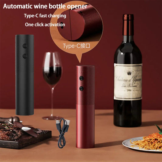 One-click Button Electric Wine Bottle Opener Automatic Corkscrew USB Rechargeable Wine Opener Wine Tools Bar Kitchen Products Peaceful Pleasures Health and Wellness