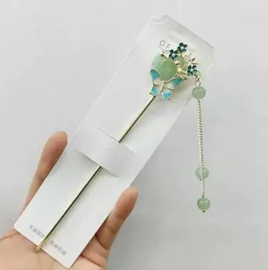 Chinese Style Hair Stick with Flower Decor Retro Floral Design Headwear with Tassel for Friends Girlfriend Wife Novel Gift Peaceful Pleasures Health and Wellness Model 19