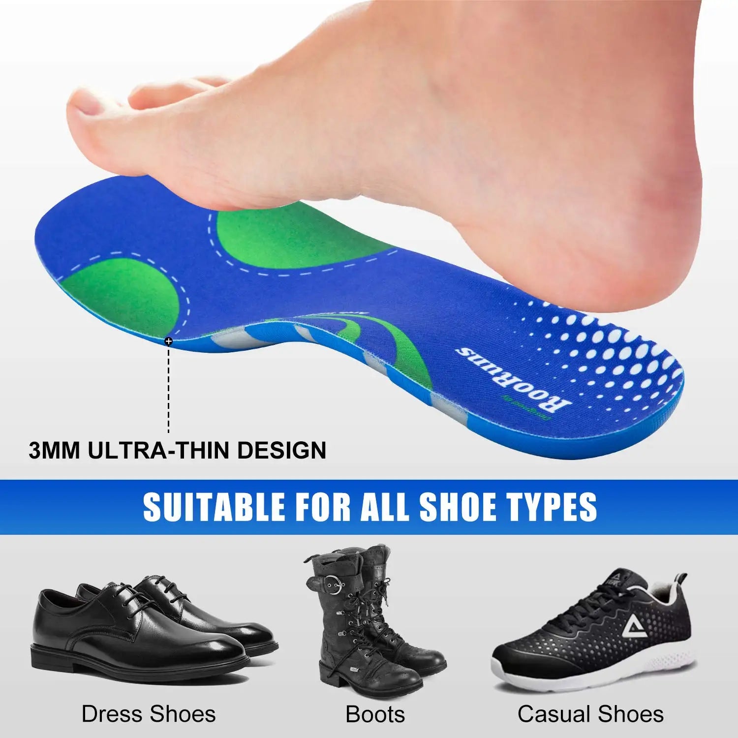 1Pair Arch Support Plantar Orthotic Insoles for Men and Women, Plantar Fasciitis Pain Relief & PU Shock Absorption for Flat Feet Peaceful Pleasures Health and Wellness