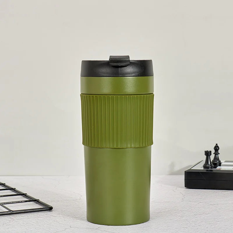 Portable French Press Bottle Stainless Steel Thermos Coffee Maker Cups for Travel Outdoor Aeropress Mug for Cold Brew Cafe Maker Peaceful Pleasures Health and Wellness Army Green