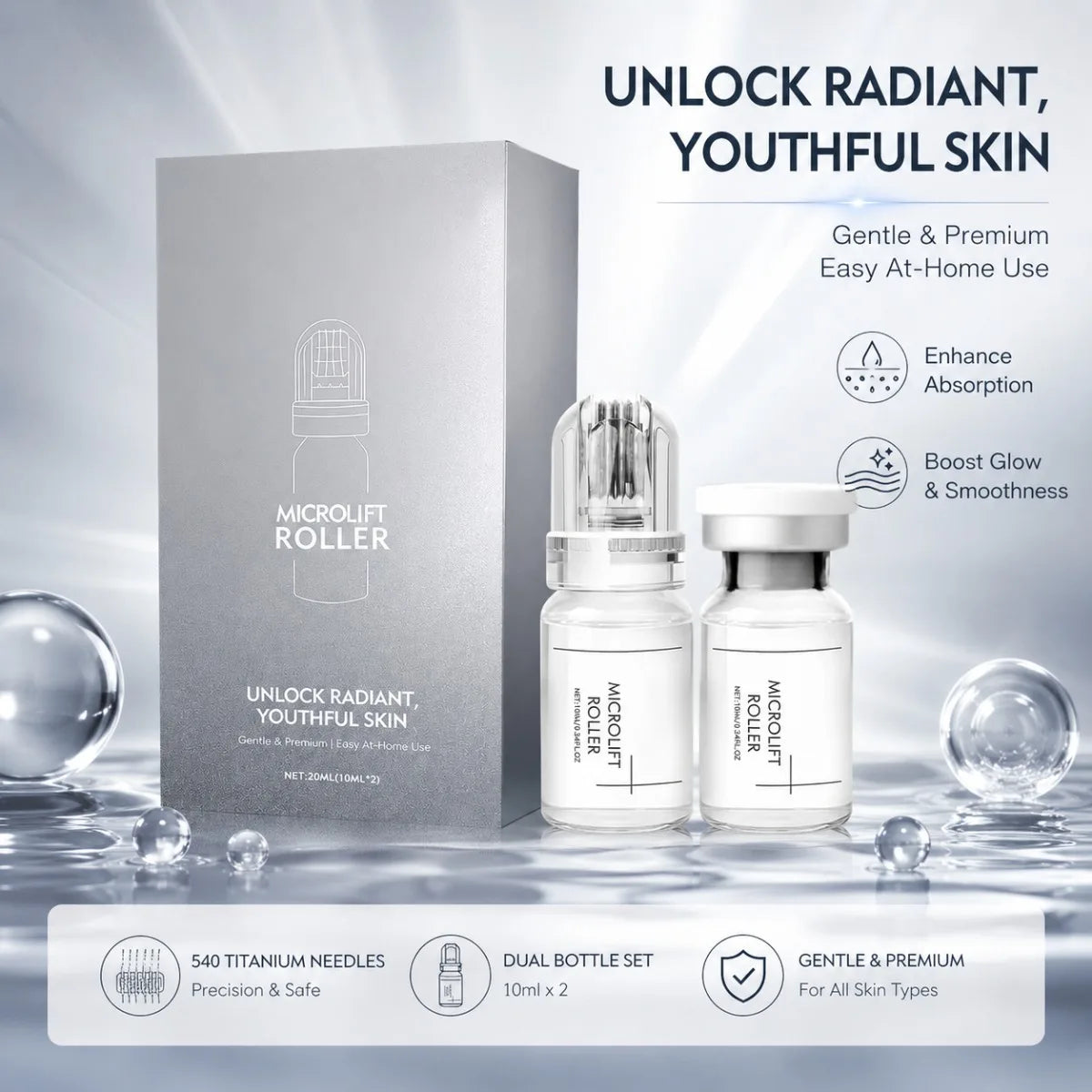 0.25MM Radiant Flawless Skin Micro Infusion Serum Kit Deeper Absorption Collagen Boost Brightening At Home Skincare Peaceful Pleasures Health and Wellness
