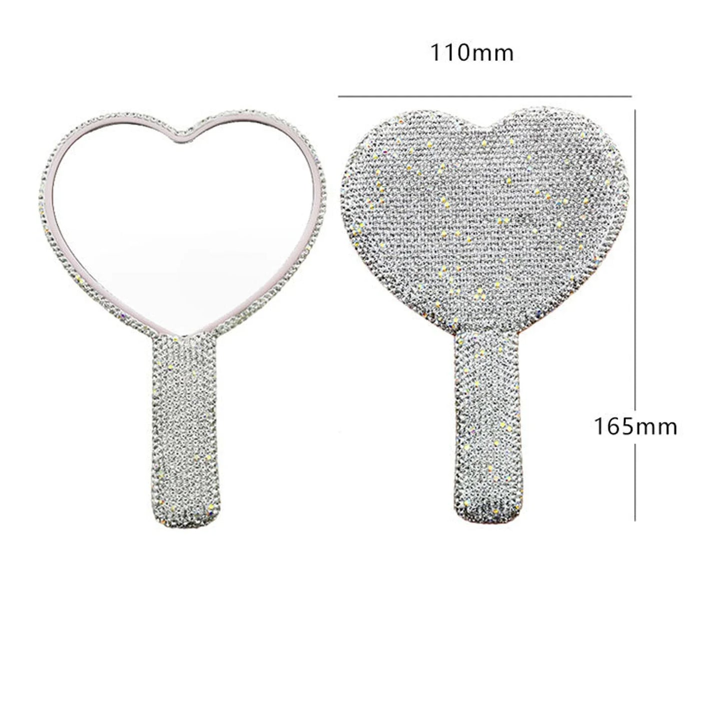Diamond Rhinestone Handheld Makeup Mirror – Heart Round Square