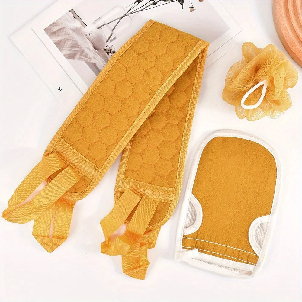 3-Piece Exfoliating Bath Set – Scrub Towel, Glove & Loofah