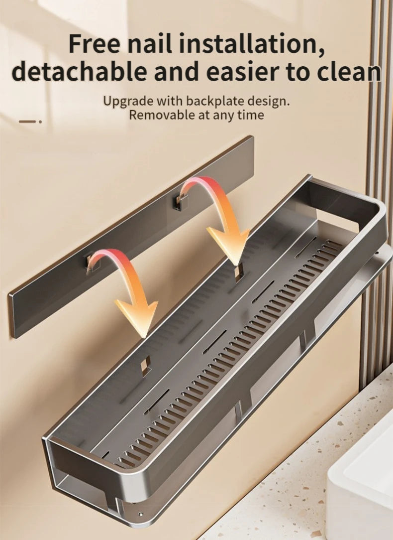 No-Drill Aluminum Wall Rack – Kitchen & Bathroom Organizer