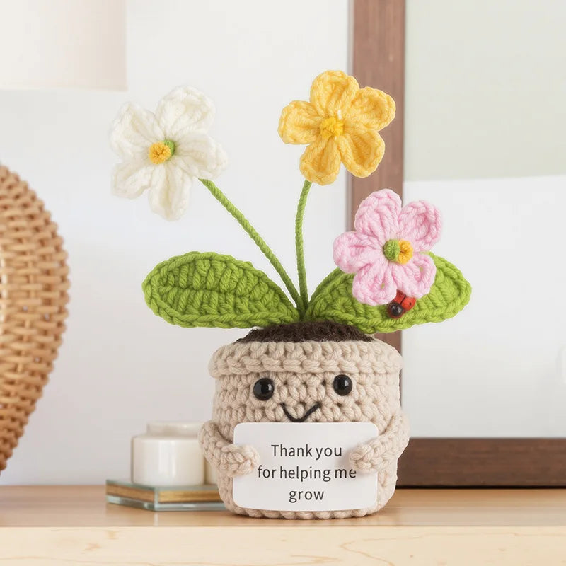 Emotional Support Crochet Flower Pot | Handmade Knitted Gift