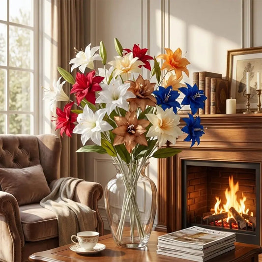 3-Head Artificial Lily Flower Branch | Realistic Silk Touch 65cm Artificial Flower Branch Oasis Select