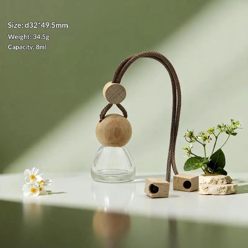 Refillable Glass Car Air Freshener Pendant | Wood Cap Diffuser