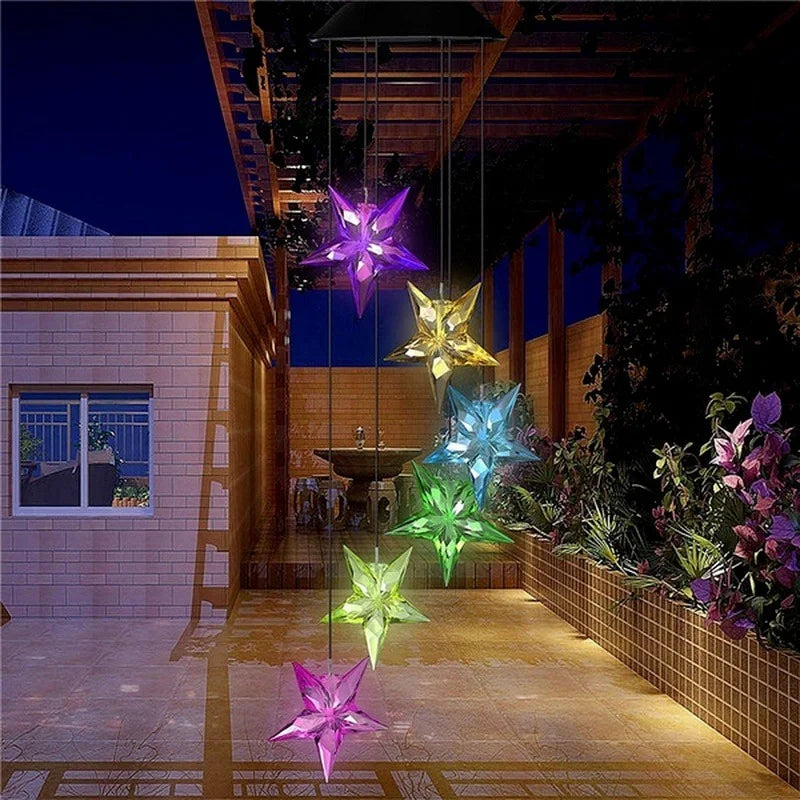 LED Solar Wind Chime Crystal Ball Hummingbird Light Changing