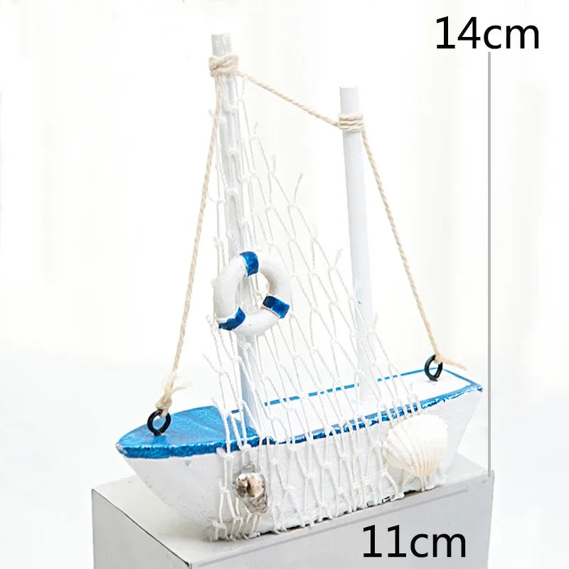 14CM Sailboat Model Wooden Sailing Boat Home Decoration Beach Nautical Design Navy Creative Sculpture Boat Model Crafts Nordic Peaceful Pleasures Health and Wellness type8