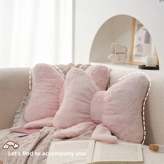 Pink Bow Faux Rabbit Fur Throw Pillow | Decorative Cushion Decorative Throw Pillow Peaceful Pleasures Health and Wellness