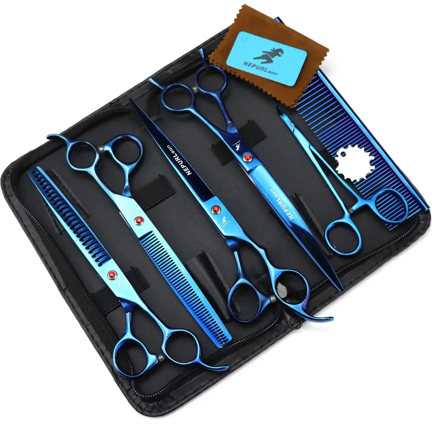 8.0 Inch Pet Dog Grooming Thinning Cutting Curved Scissors Set Grooming Shears Dogs Scissors Kit 7.5 Inch Big/small Teeth Shears Peaceful Pleasures Health and Wellness Blue