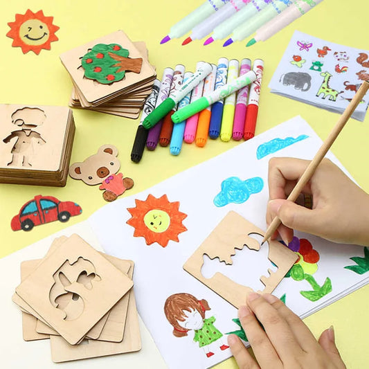 Wooden DIY Painting Stencils Kids Tools Doodle Educational Gifts Boys Peaceful Pleasures Health and Wellness
