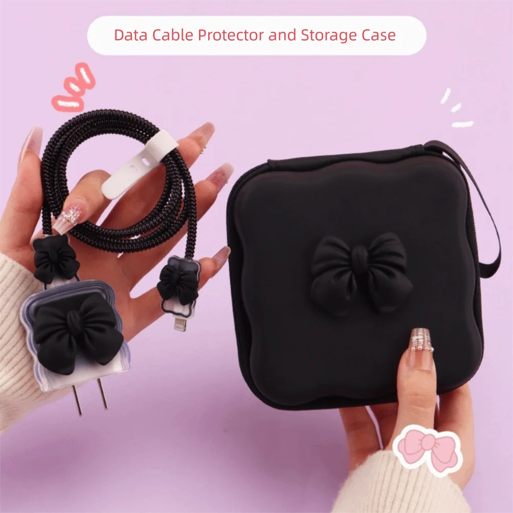 Charger Protector Cable Organiser Protection Sleeve Breathable Power Cable Bag Organizer TPU with Storage Bag Cord Winder Kit Peaceful Pleasures Health and Wellness Black