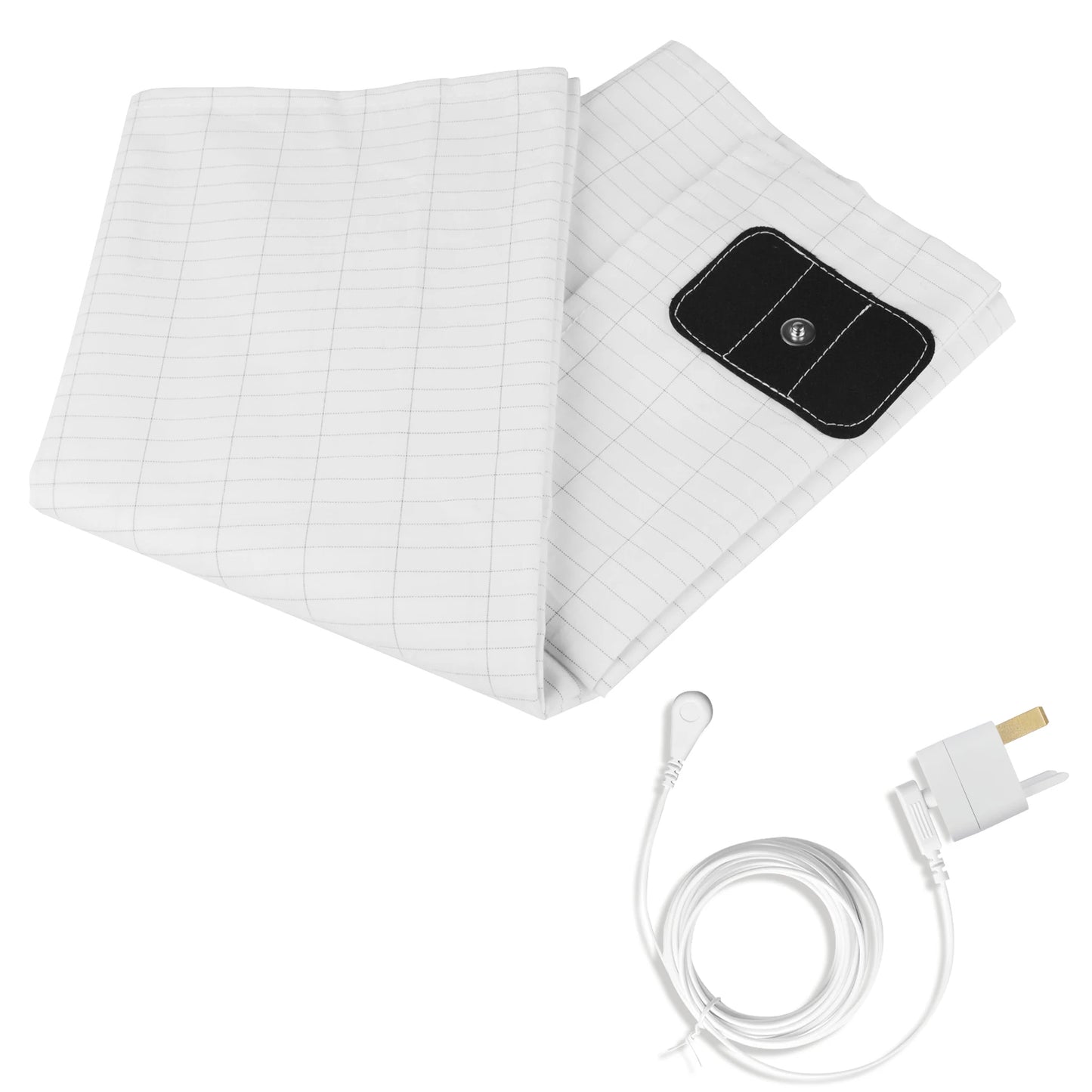 Grounding Sheet with Grounding Cord 10% Pure Silver Fiber Materials With Organic Cotton Grounding Bed Sheet + US/UK Safe Adapter Peaceful Pleasures Health and Wellness UK PLUG 90x230CM