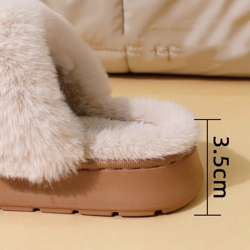 Women's Fluffy Plush House Slippers – Cozy Indoor Flat Shoes