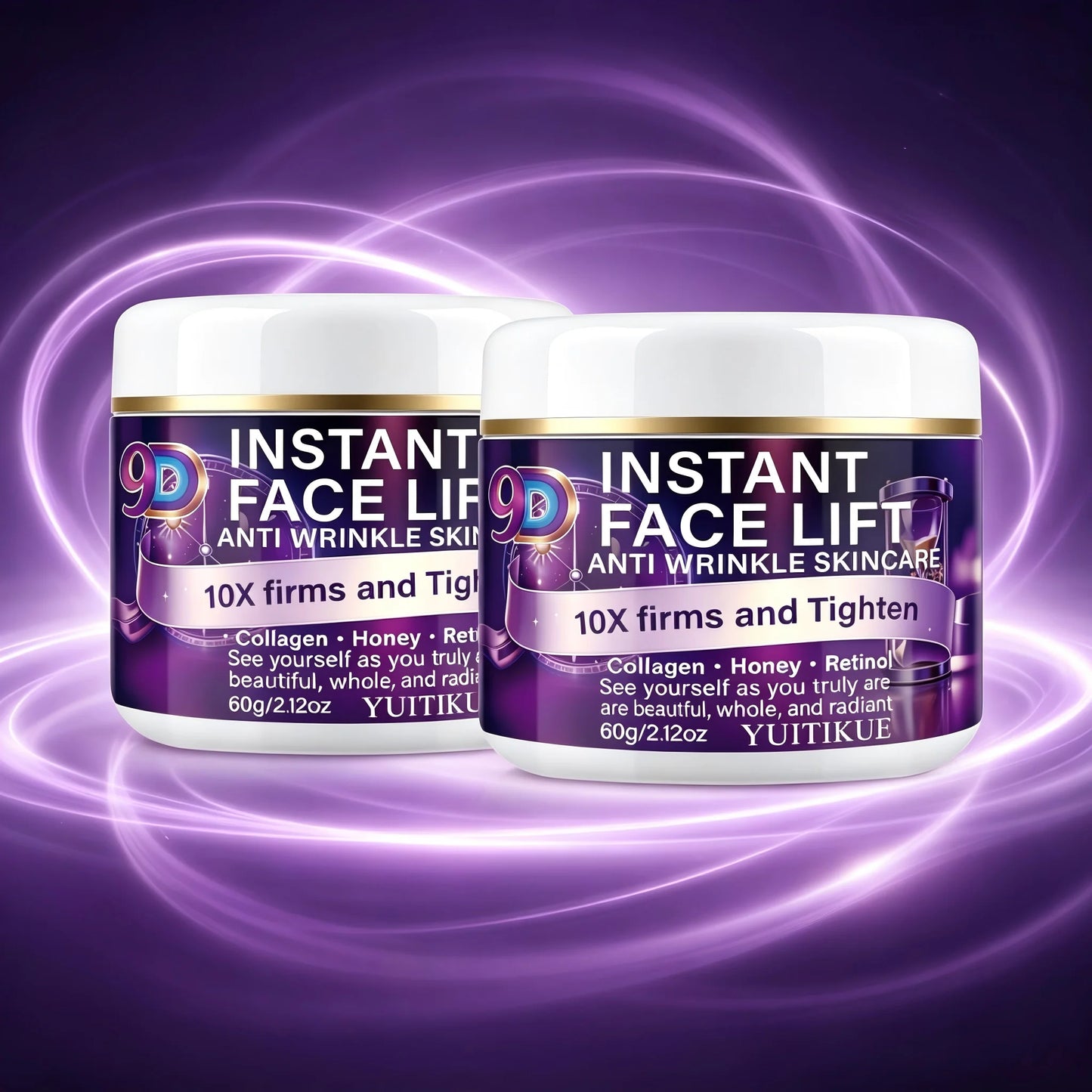 YUITIKUE 9D Instant Face Lift Anti Wrinkle Cream 60g Collagen Retinol Tightening & Hydrating Skin Care Peaceful Pleasures Health and Wellness 2pc