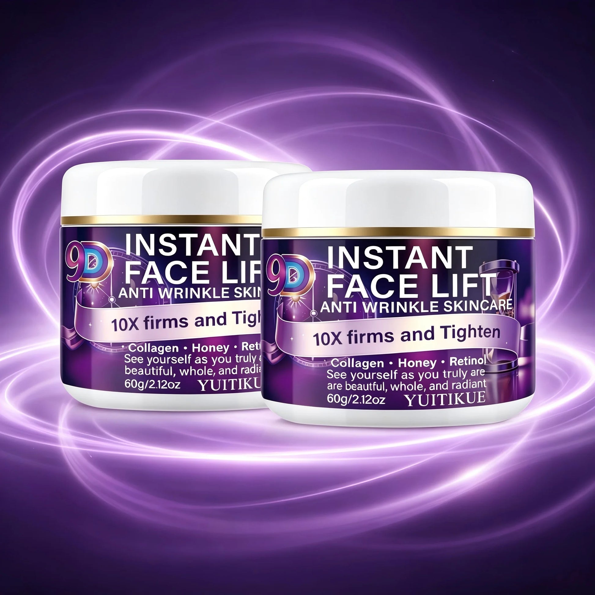YUITIKUE 9D Instant Face Lift Anti Wrinkle Cream 60g Collagen Retinol Tightening & Hydrating Skin Care Peaceful Pleasures Health and Wellness 2pc