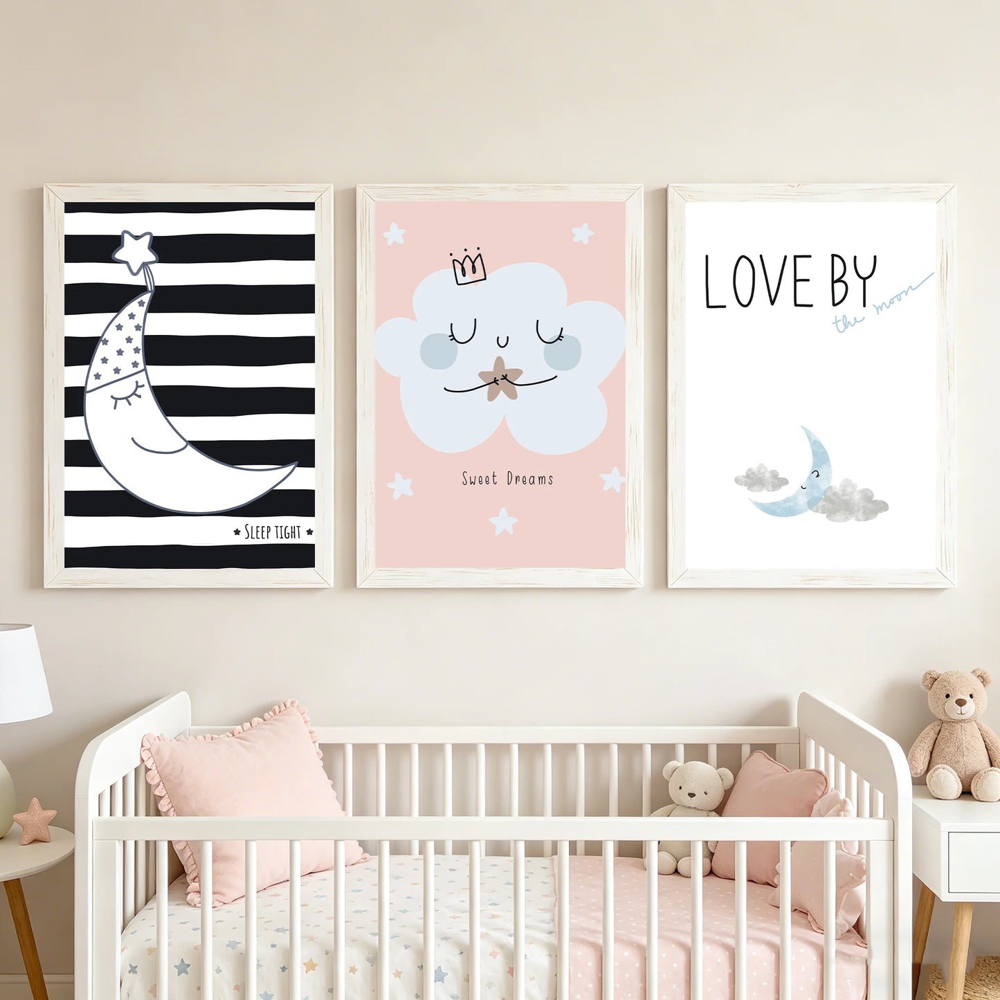 Cute Cartoon Rainbow Cloud Moon Nursery Wall Art Canvas Painting Prints Home Wall Decor Kids Bedroom Baby Room Lovely Art Décor Peaceful Pleasures Health and Wellness