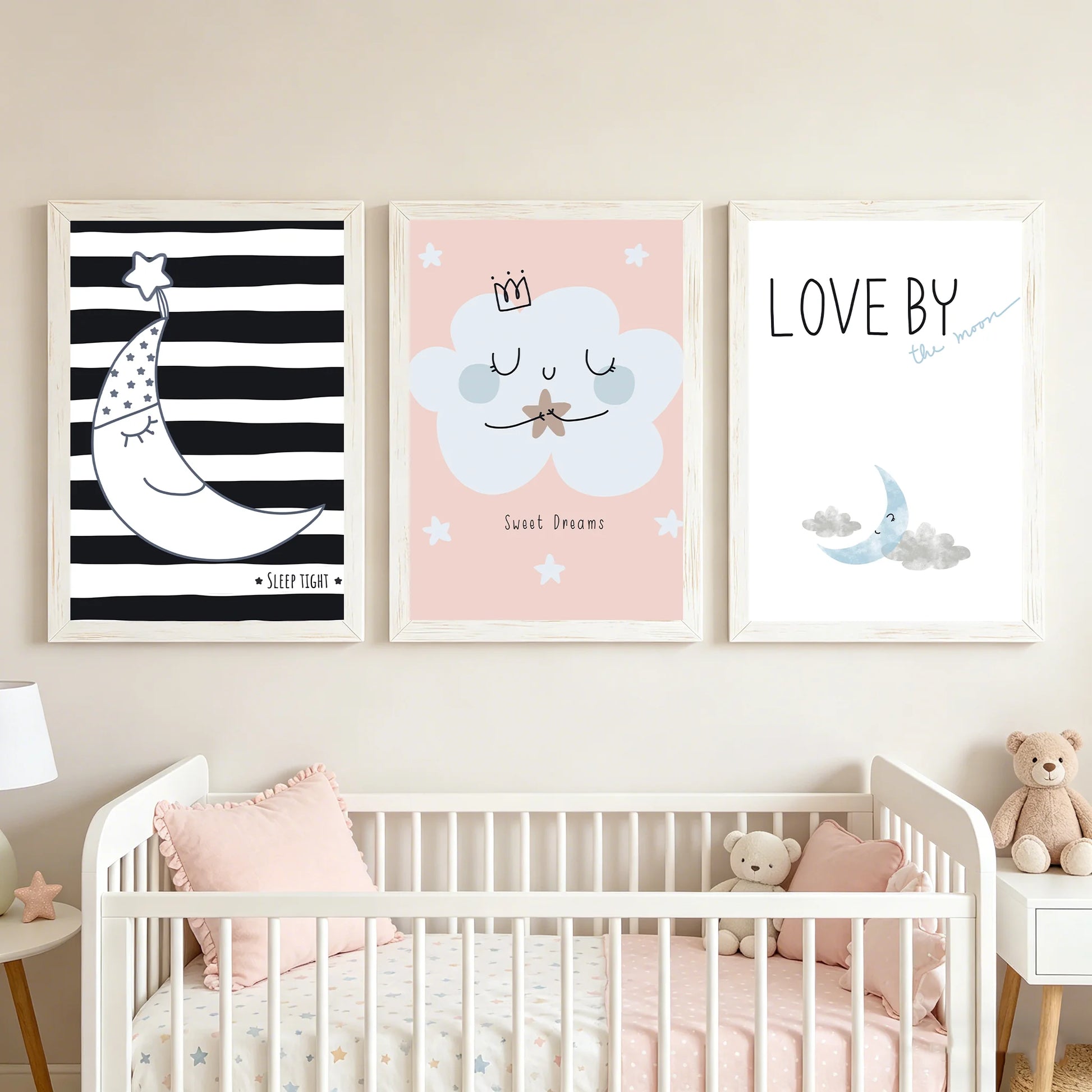 Cute Cartoon Rainbow Cloud Moon Nursery Wall Art Canvas Painting Prints Home Wall Decor Kids Bedroom Baby Room Lovely Art Décor Peaceful Pleasures Health and Wellness