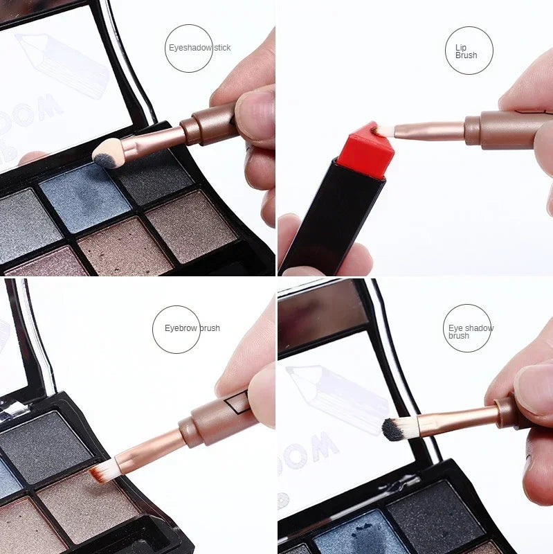 4 In 1 Professional Makeup Brush for Lip, Eyeliner and Eye Shadow, Portable Retractable, Travel Outdoor with Plastic Handle Peaceful Pleasures Health and Wellness