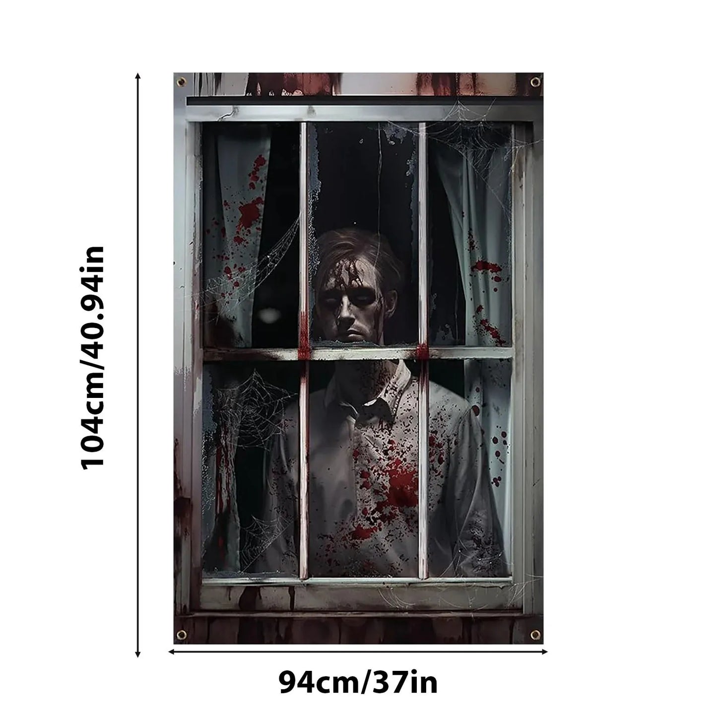 Halloween Window Silhouette Horror Poster – Blood Curtain Decor