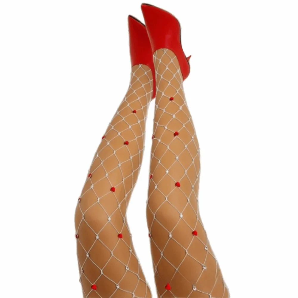 Rhinestone Fishnet Stockings – Diamond Heart Glitter Tights