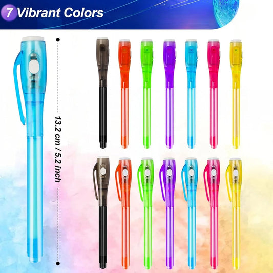 14pcs Luminous Light Pen Magic Purple 2 in 1 UV Black Light Combo Drawing Invisible Ink Pen Learning Education Toys for Child Peaceful Pleasures Health and Wellness