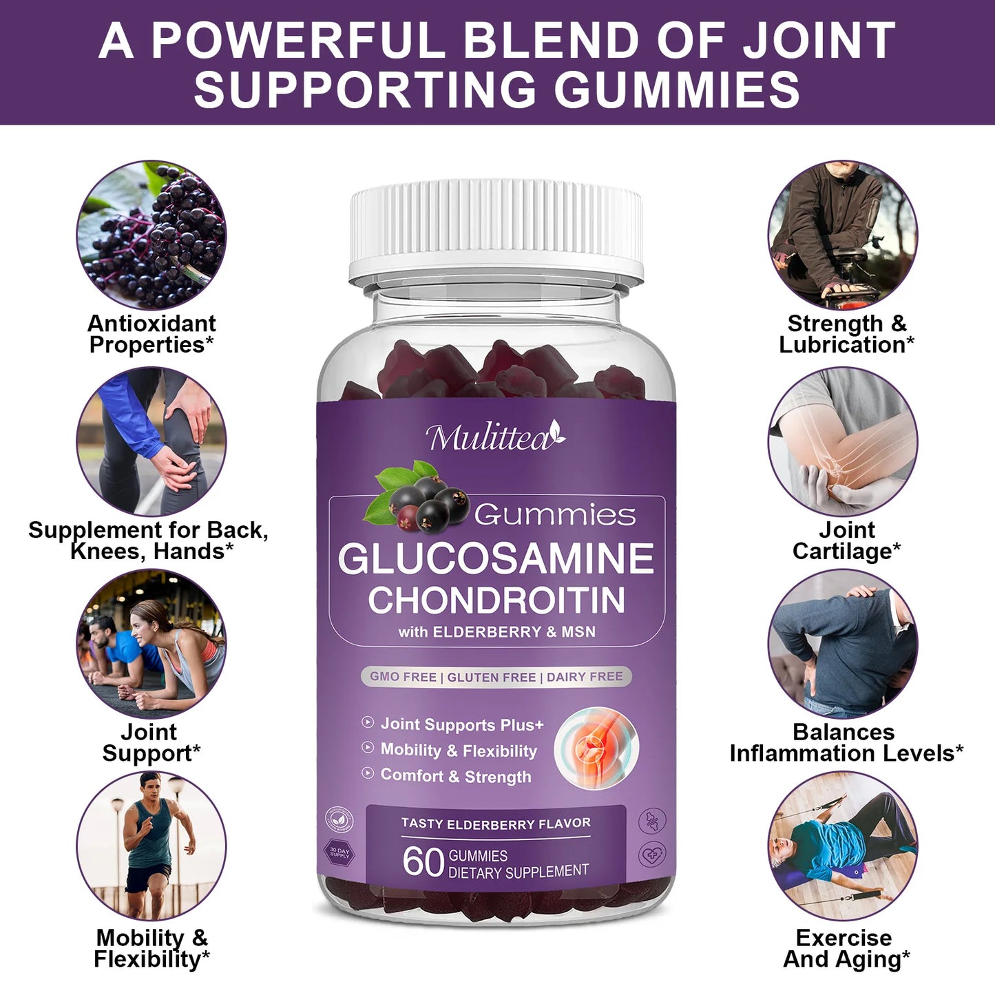 Mulittea Glucosamine & Chondroitin Gummies – Joint Support for Adults Dietary Supplement Peaceful Pleasures Health and Wellness