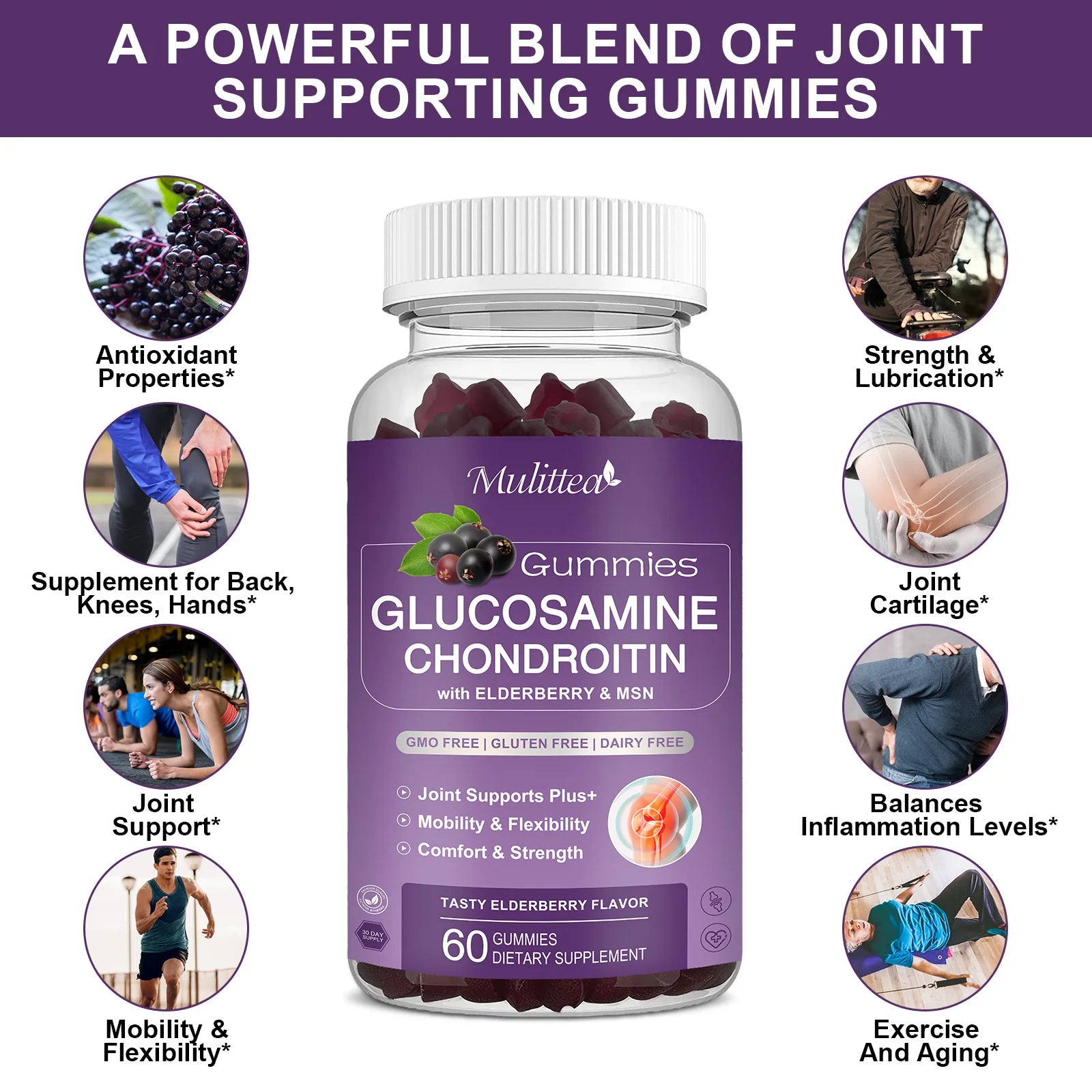 Mulittea Glucosamine & Chondroitin Gummies – Joint Support for Adults Dietary Supplement Peaceful Pleasures Health and Wellness