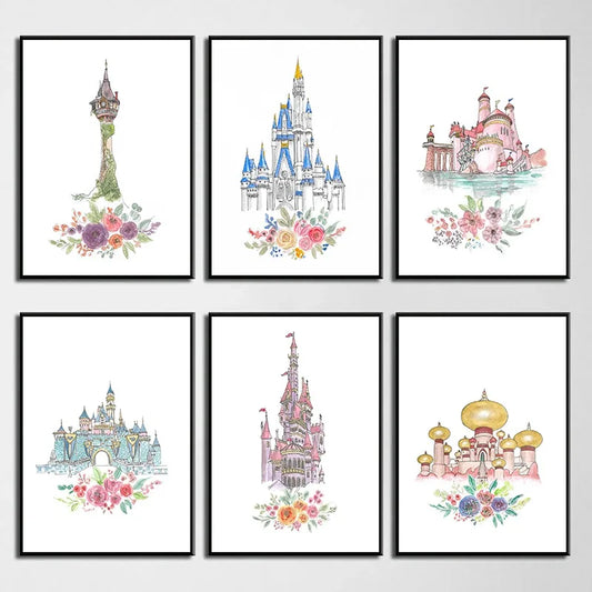 Watercolor Princess Castle Canvas Wall Art | Girls Nursery Decor Nursery Canvas Print Peaceful Pleasures Health and Wellness