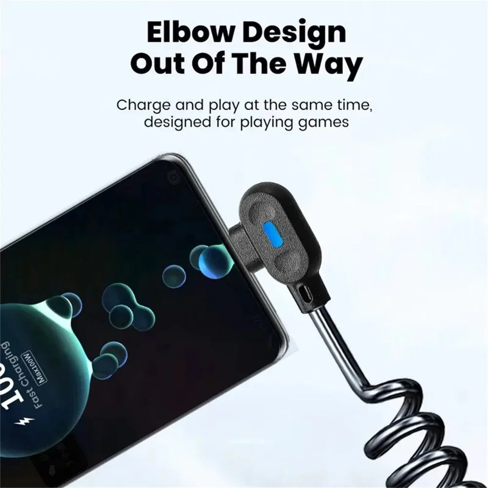 6A USB-C Elbow Spring Fast Charging Cable – Quick Charge & Sync