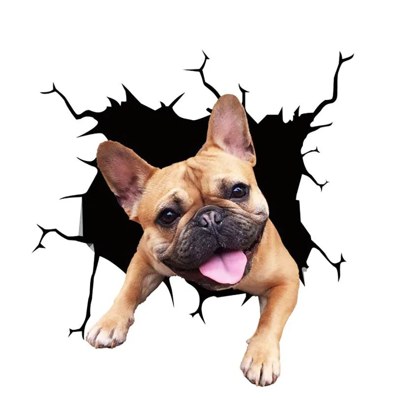 3D Dog Crack Wall Sticker – Waterproof PVC Funny Animal Decal