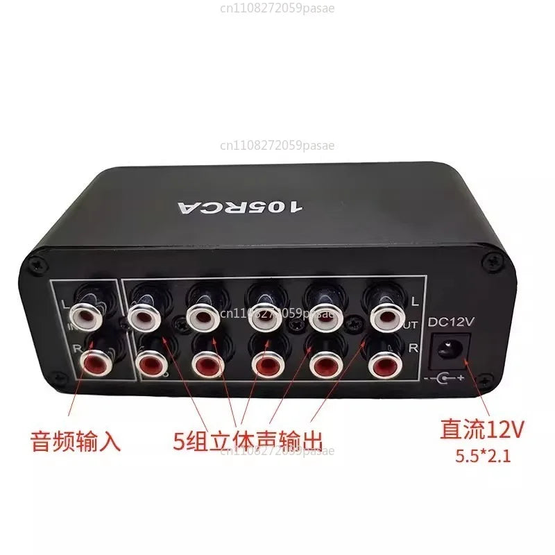 5-Channel RCA Audio Splitter – 1 In 5 Out Stereo Distributor