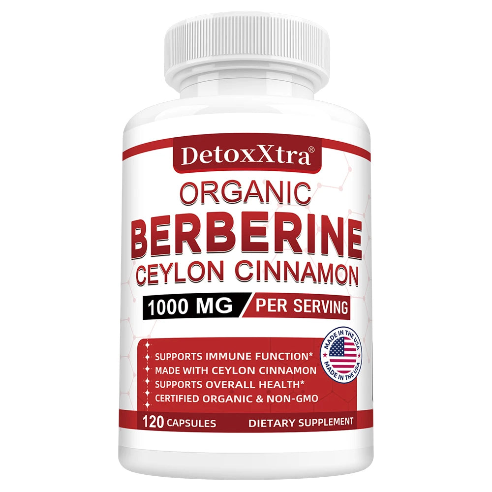 Berberine with Ceylon Cinnamon - Boosts Immunity, Promotes Digestive Health, Improves Bodily Functions, Increases Energy Levels Travel Accessories Peaceful Pleasures Health and Wellness 120 count-1bottle