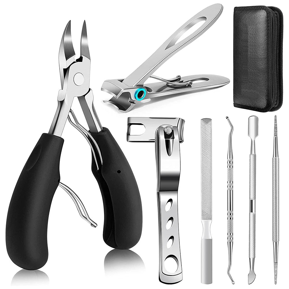 1/5/6/7PCS Ingrown Toenail Clipper Set, Heavy Duty Beak Nail Cutter, Slant Edge Nail Trimmer for Thick Nails Pedicure Tool Nails Peaceful Pleasures Health and Wellness 7PCS black