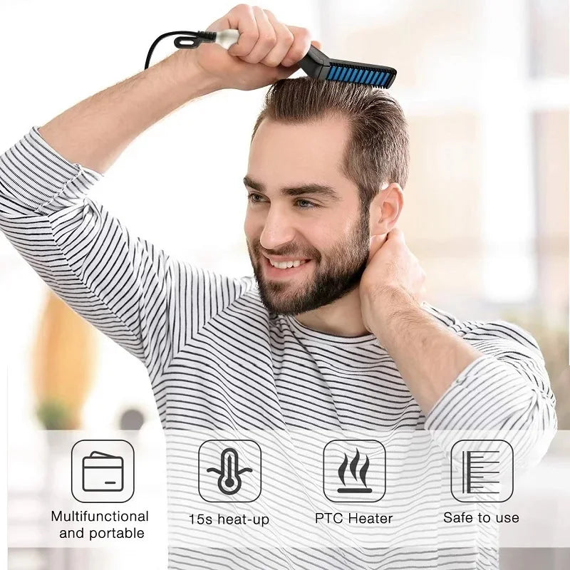 VamsLuna Electric Beard Straightener Brush for Men | Heat Comb